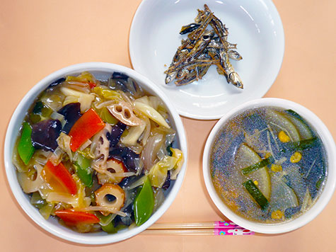 中華丼と大根・春雨のスープ