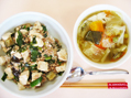 ナス・ニラ入りマーボー丼と４種の野菜スープ