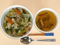 中華丼とえのき・ニラ・大根のスープ