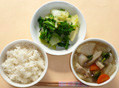 豚汁と白菜・菜花の和え物と胚芽米ごはん