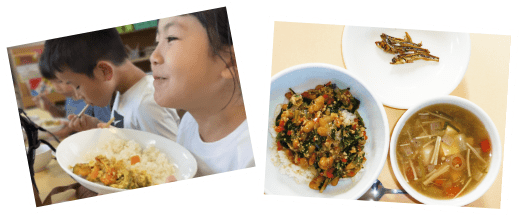 手作り給食を食べる子どもたち